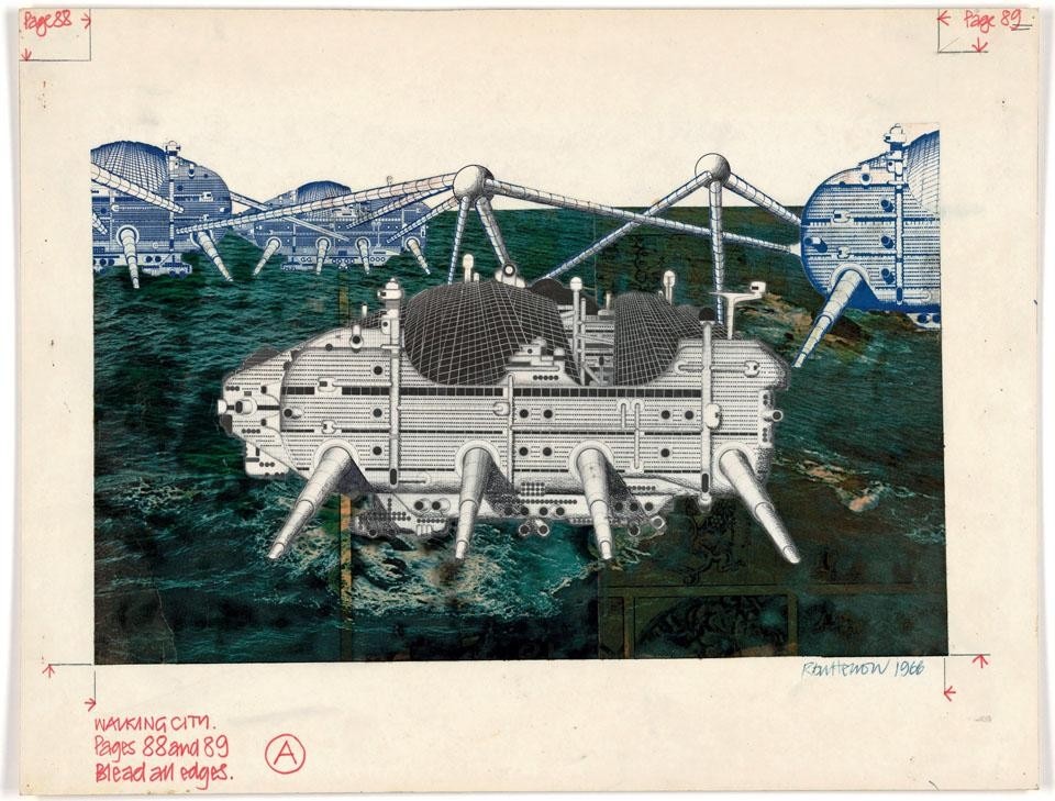Archigram/Ron Herron, <i>Progetto per città che cammina sull’Oceano</i>, 1966.