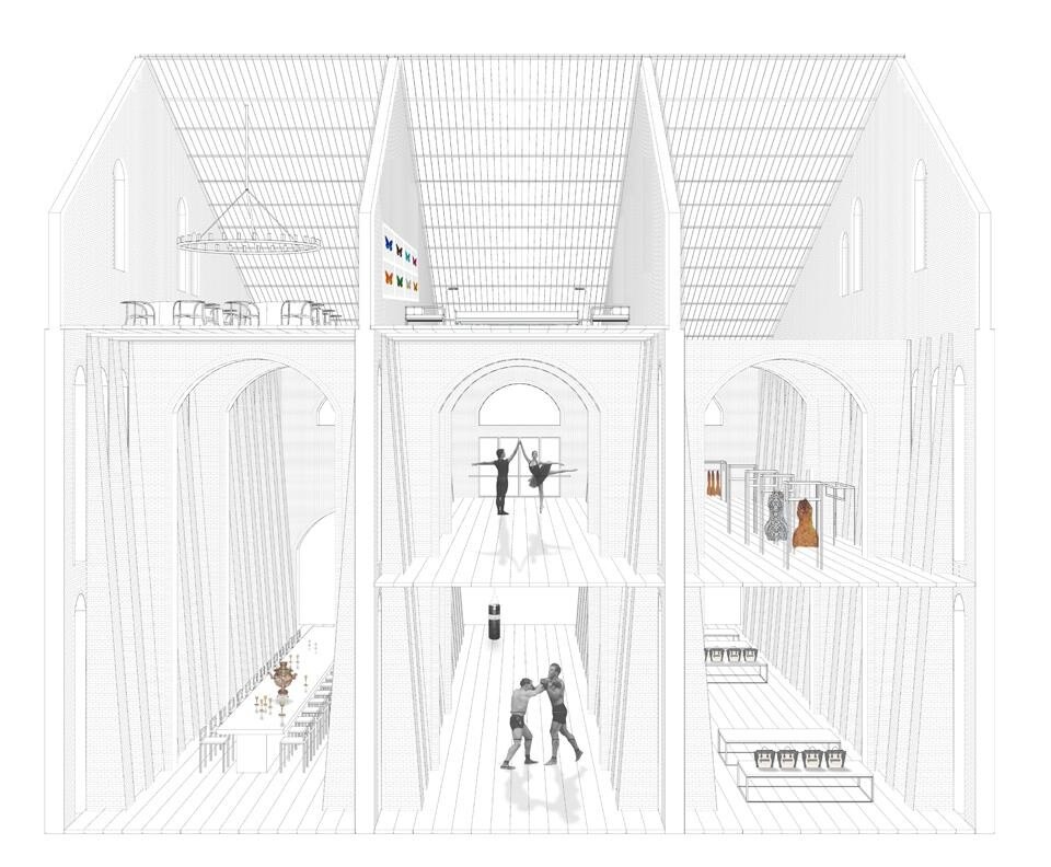 David Chipperfield: sezione dell'edificio culturale.