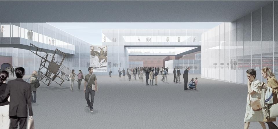 David Chipperfield: vista del foyer interno all'edificio.