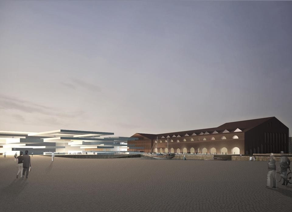 David Chipperfield: veduta del nuovo spazio culturale che domina una corte centrale e una piscina. 