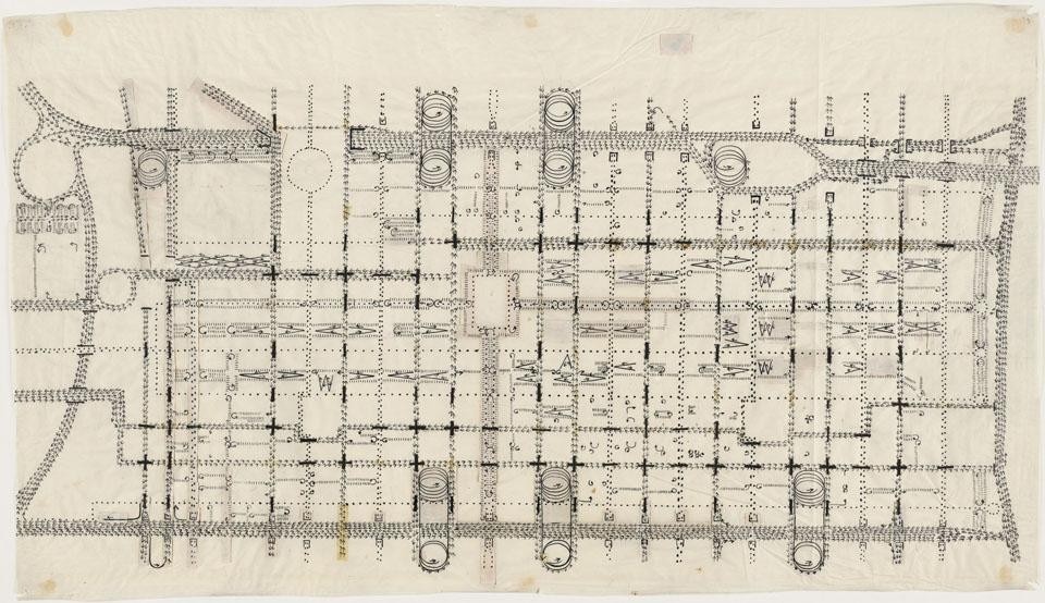 Louis I. Kahn, <i>Traffic Study</i>, progetto, Philadelphia, 1952. Immagine per gentile concessione del Museum of Modern Art