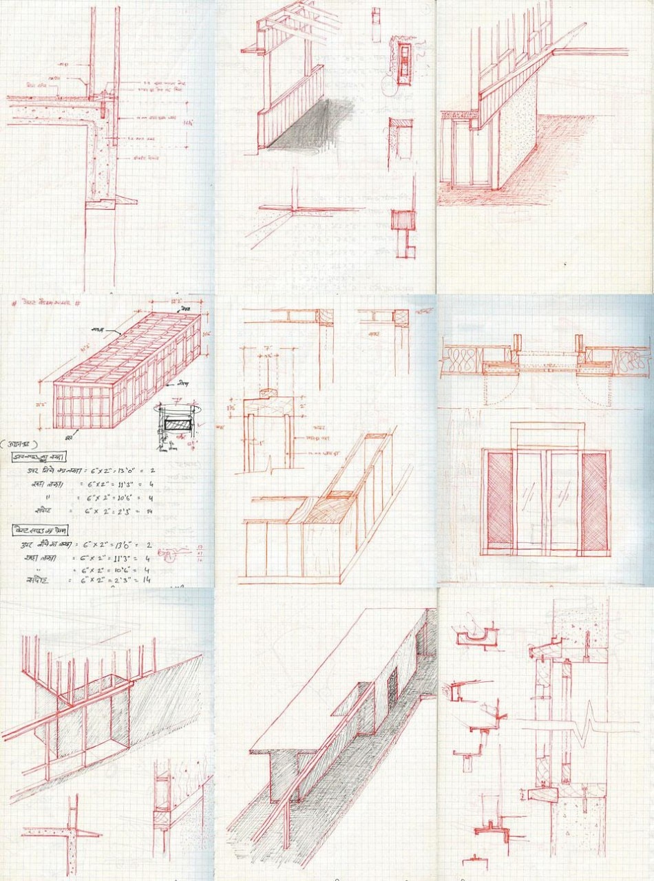Gli schizzi realizzati dagli
operai durante lo sviluppo del
processo progettuale
