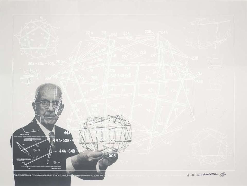 Buckminster Fuller and Chuck Byrne, Non-Symetrical Tension-Integrity Structures, United States Patent Office no. 3,866,366, from the portfolio Inventions: Twelve Around One, 1981. © The Estate of R. Buckminster Fuller, All Rights reserved. Published by Carl Solway Gallery, Cincinnati 