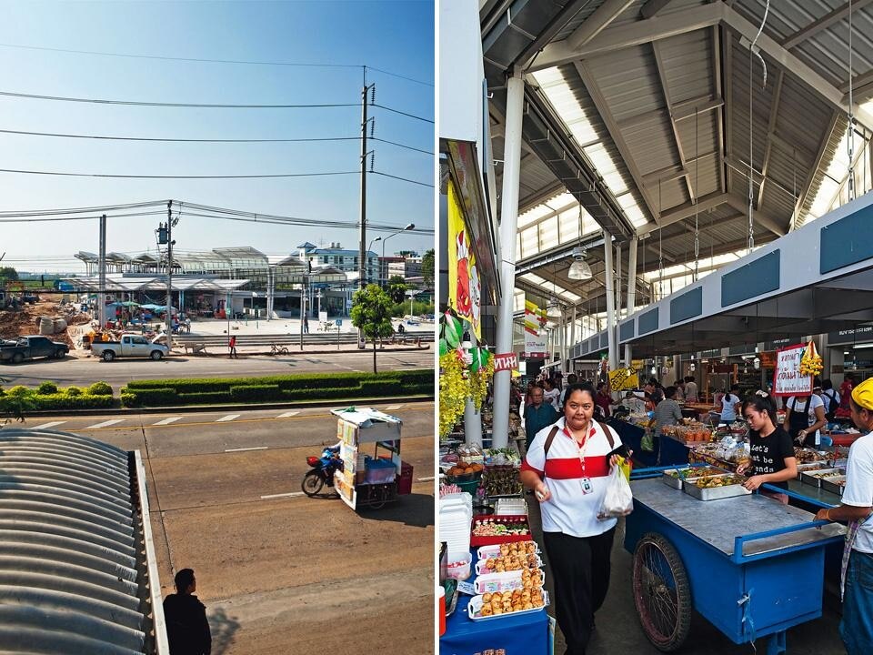 Progetto formale e strutturale
coincidono generando un
unico elemento: uno spazio in
cui illuminazione e aerazione
naturali sono agevolati da
aperture e lucernari. La
struttura, dipinta in modo
uniforme di colore grigio,
offre una scenografia neutra,
in contrapposizione ai colori
intensi delle merci in vendita