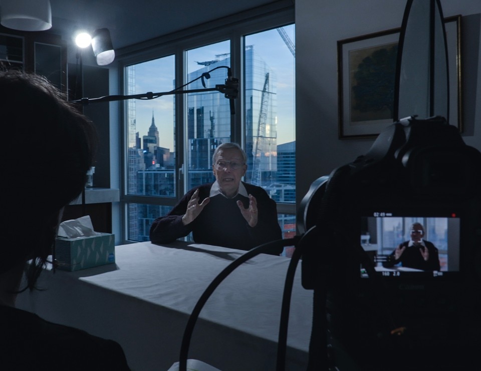 From the movie Leaning Out: Leslie E. Robertson interviewed in NYC, 2017. Photo Leonard Myszynsky