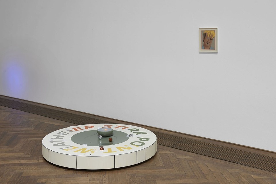 Camille Blatrix, installation view, Standby Mice Station, Kunsthalle Basel, 2020, view on Weather Stork Point, 2020 (left) and Dawson Crying (Winter), 2020 (right). Photo: Philipp Hänger / Kunsthalle Basel