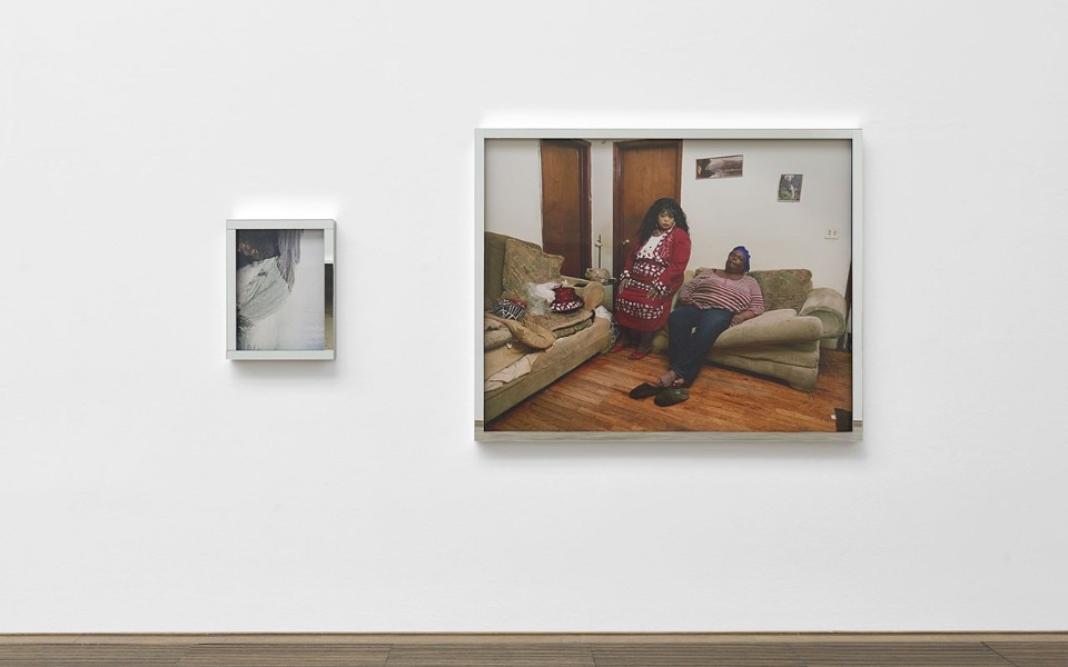 Deana Lawson, installation view, Centropy, Kunsthalle Basel, 2020, view on Niagara Falls, 2018 (left) and Taneisha’s
