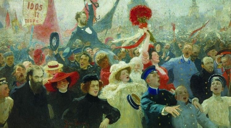Manifestation. October 17, Ilya Repin. Olio su tela, 1907.