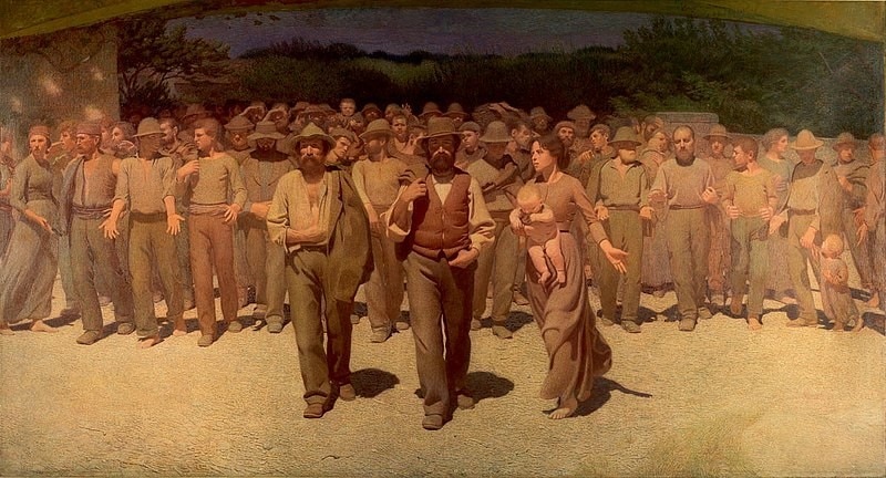 La foto scattata da Daniel Leal a confronto con l'opera di Giuseppe Pellizza, Quarto Stato, 1901