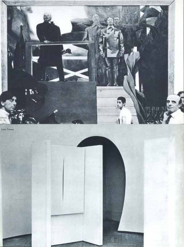 Le opere di Zilinsky e Lucio Fontana alla 33a Biennale di Venezia ritratte da Ugo e Nini Mulas. Foto: Domus 441, Agosto 1966.