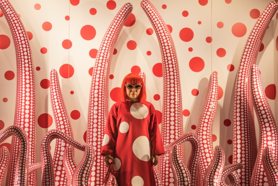 TOKYO, JAPAN - January 18, 2023: Model of Yayoi Kusama in pop-up