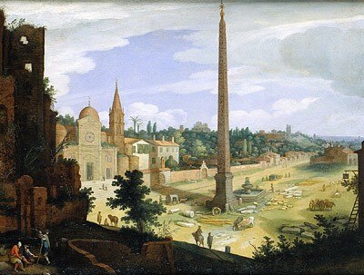 Willelm Van Nieulandt, <i>Veduta di Piazza del Popolo</i>, 1600-1625, dipinto
