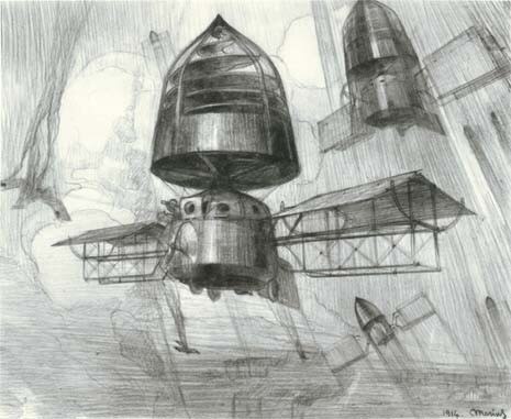 Mario Stroppa, <i>Macchine volanti</i>, 1914. Matita su carta, carboncino. Milano, Archivio privato
