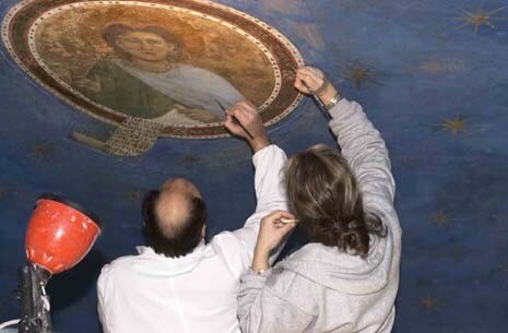 Ancora un momento dei lavori di restauro agli affreschi della Cappella degli Scrovegni di Padova
