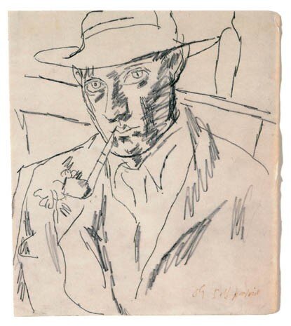 Duncan Grant, <i>Self-Portrait with Pipe</i>, c. 1918, matita su carta, 27,2 x 24,2 cm, Art Gallery of Ontario, Toronto, donato da Gary Michael Dault, nel 1998 