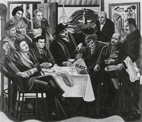 William Roberts, <i>The Vorticists at the Restaurant de la Tour Eiffel</i>, olio su tela, 1961-62, 182,9 x 213,4 cm, Tate Gallery, London
