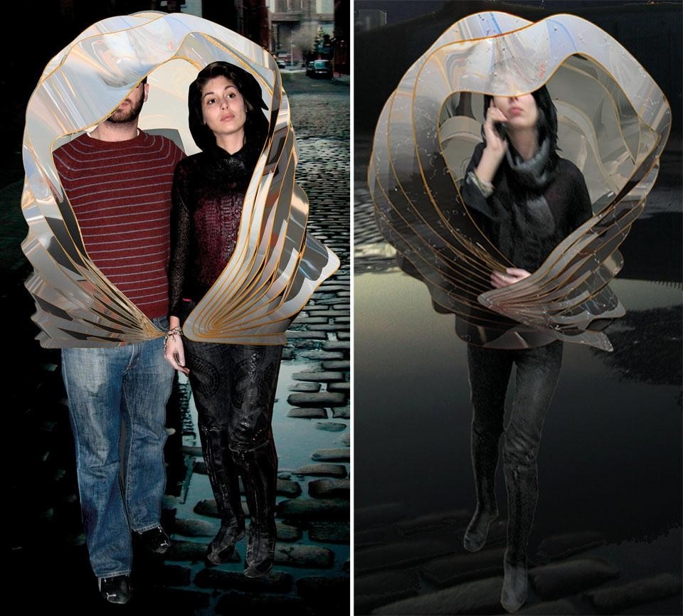 Vito Acconci, Umbruffla, 2005–10. Seta, chiffon, radiant film, filo di cotone, boning, 114,3 x 152,4 x 114,3 cm. Courtesy Acconci Studio (Vito Acconci, Francis Bitonti, Loke Chan, Pablo Kohan, Eduardo Marquez, Dario Nunez, Garrett Ricciardi). Consulenti: Billings Jackson Design; Katie Gallagher