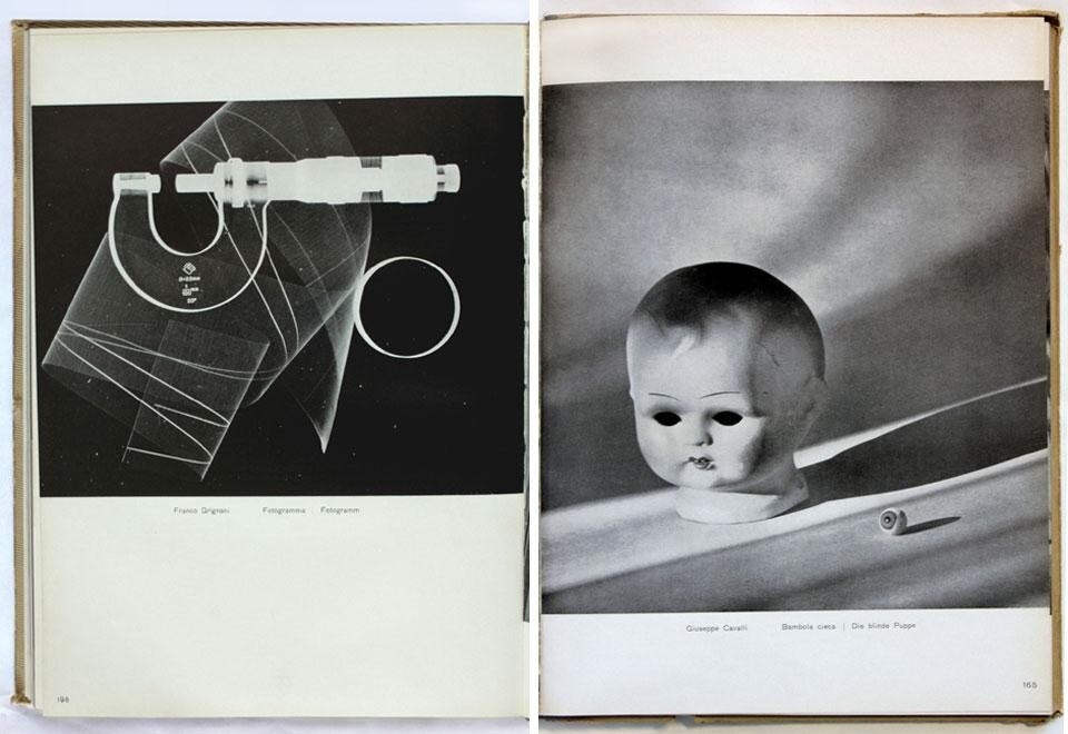 Annuario Domus 1943, <i>Fotografia. Prima rassegna dell’attività fotografica italiana</i>. Sinistra: fotografia di Franco Grignani. Destra: fotografia di Giuseppe Cavalli