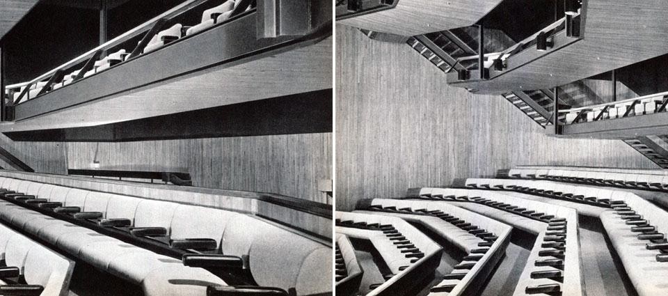 L'auditorium della sede della Deere and Co. di Eero Saarinen e Associati, Moline, Illinois, foto di Ezra Stoller. Domus 422 / gennaio 1965, vista pagine interne