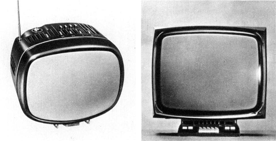 Da sinistra: Marco Zanuso e Richard Sapper per Brionvega, televisore portatile Doney 12" e televisore Yades 23". <em>Domus</em> 461 / luglio 1968; vista pagine interne