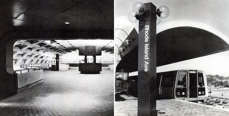 In apertura e qui sopra: alcune delle stazioni della metropolitana di Washington (photo Paul Myatt). <em>Domus</em> 564 / novembre 1976; vista pagine interne
