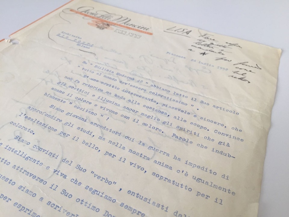 Dall'archivio, Gio Ponti, lettere ricevute nel 1952 circa l'articolo "Tutto al mondo dev'essere coloratissimo"