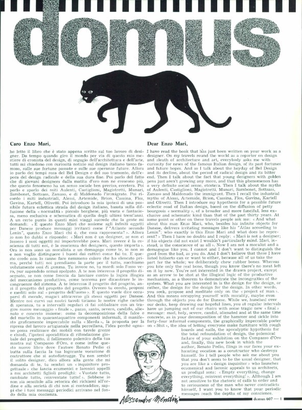 Editoriale di Alessandro Mendini, Domus 607, 1980