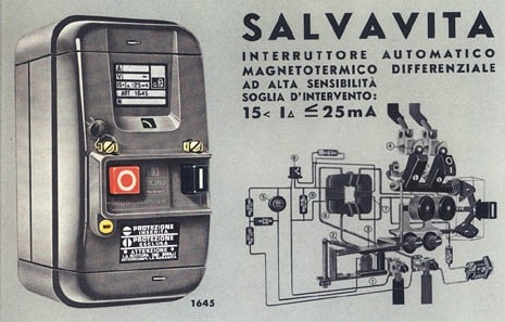 Salvavita, rendering e schema tratto dal catalogo BTicino del 1966 