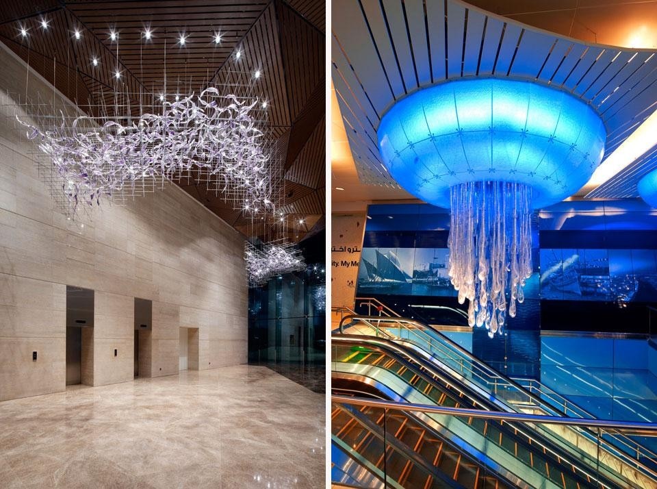 A sinistra: Rihan Heights at-Zayed Sports-City. A destra: la metropolitana di Dubai