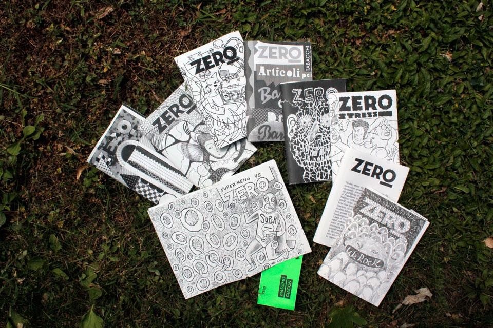 Millemila copertine di <em>Zero</em>, in primo piano da sinistra copertine di Massimo Giacon, di Elisa Macellari