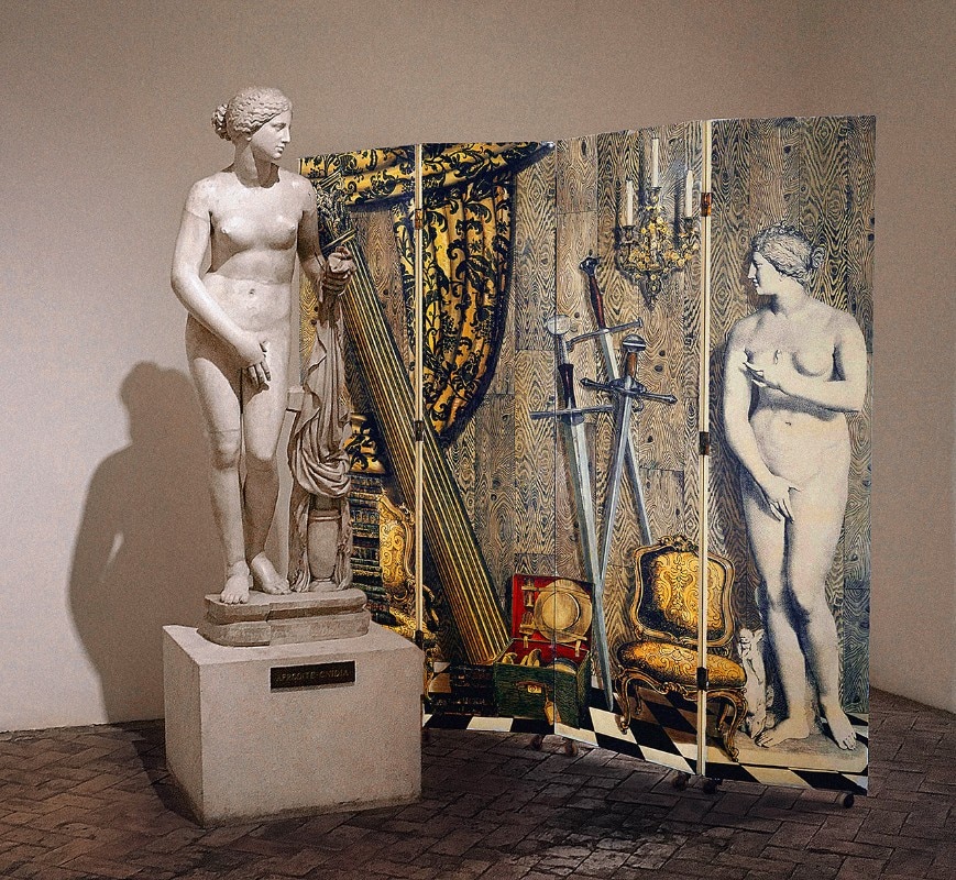 Fornasetti screen “Angolo antico con Eva” (antique corner with Eve), Museo Nazionale Romano-Palazzo Altemps