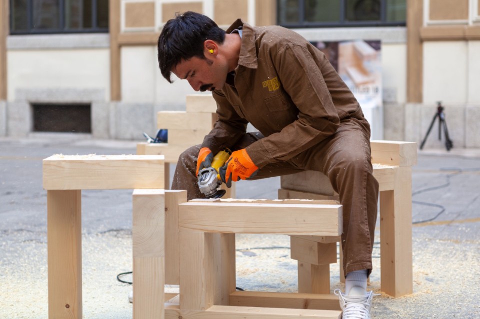 Tellurico working in 5VIE, Milan, during the Design Week. Photo Amir Farzad