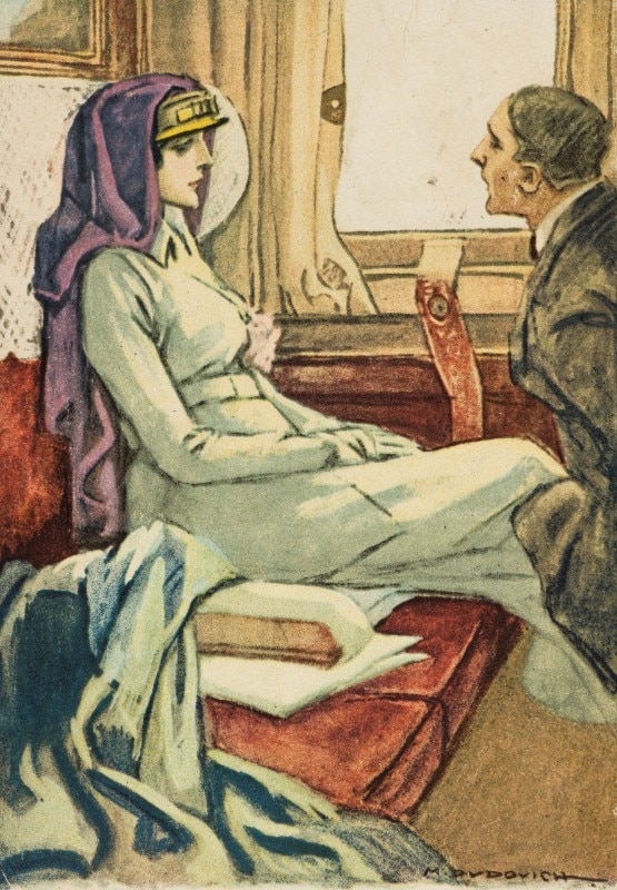 Marcello Dudovich, Coppia in treno, 1910 