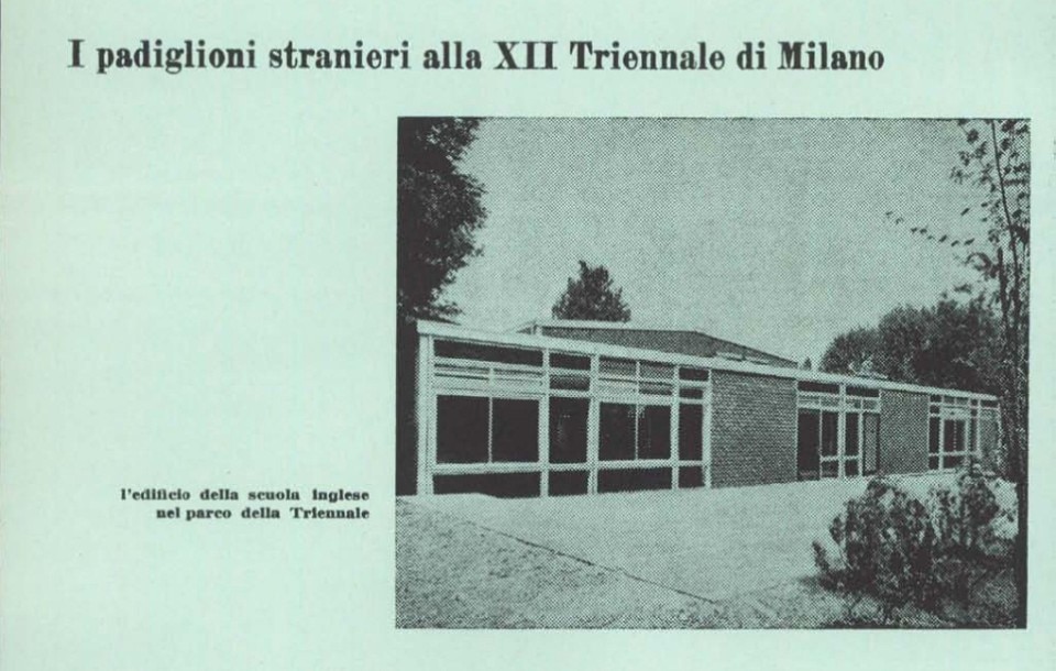 Un esempio di scuola prefabbricata presentata dall'Inghilterra alla XII Triennale di Milano, 1960. Foto: Archivio Domus.