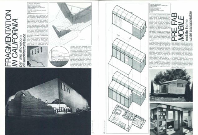 Il progetto di Gino Gamberini per Amplia, una casa mobile e modulare la cui superficie poteva essere estesa e prestata a vari scopi tanto residenziali quanto lavorativi. Foto: Domus 573, Agosto 1977.