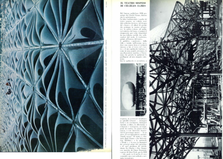 <em>Il padiglione sospeso di Charles Eames</em>, Domus 424 / marzo 1965, vista pagine internet
