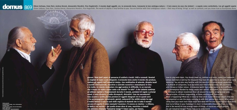 Vico Magistretti with Ettore Sottsass, Enzo Mari, Andrea Branzi, Alessandro Mendini , cover Domus 869, 2004 Vico Magistretti with Ettore Sottsass, Enzo Mari, Andrea Branzi, Alessandro Mendini , cover Domus 869, 2004