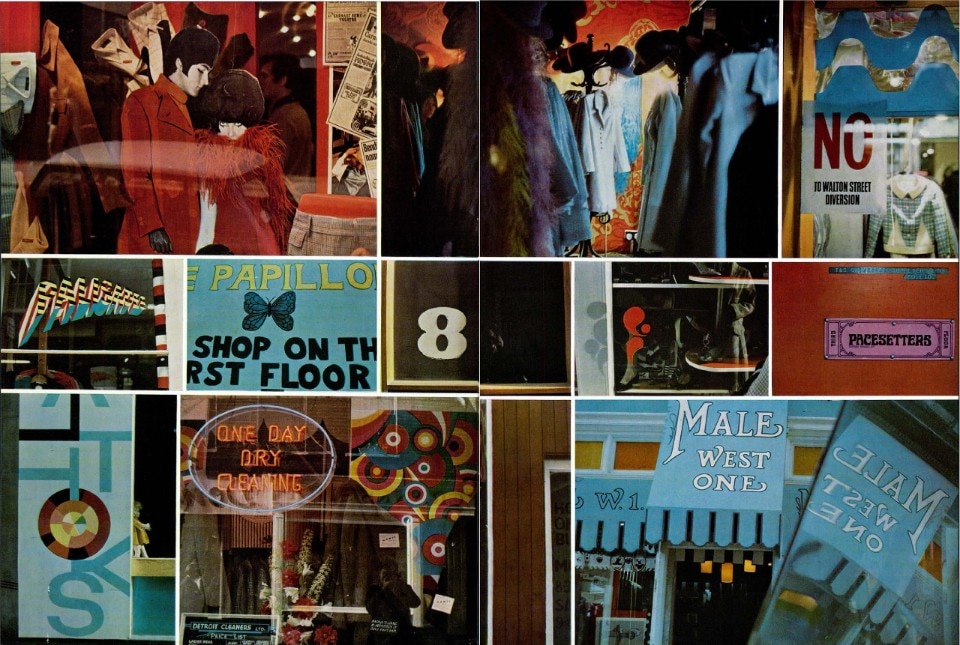 Nelle fotografie di Sottsass emerge l'interesse verso i dettagli più psichedelici dlle boutique, come i riflessi degli specchi e i colori dei capi esposti. Foto: Archivio Domus.