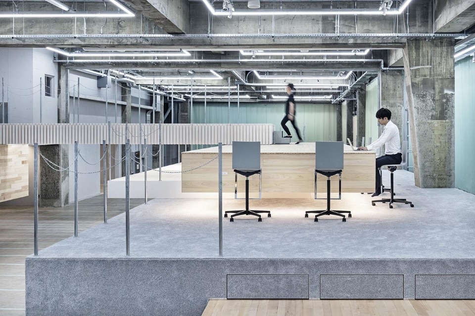 Shuhei Goto Architects designs flexible spaces of a Japanese office  organized through overlapping platforms
