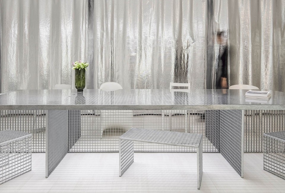 domus - office with silver curtain