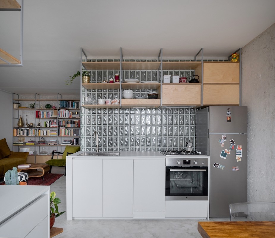 Apartment with glass-block walls 