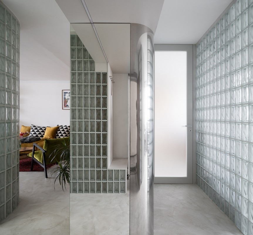 Apartment with glass-block walls 