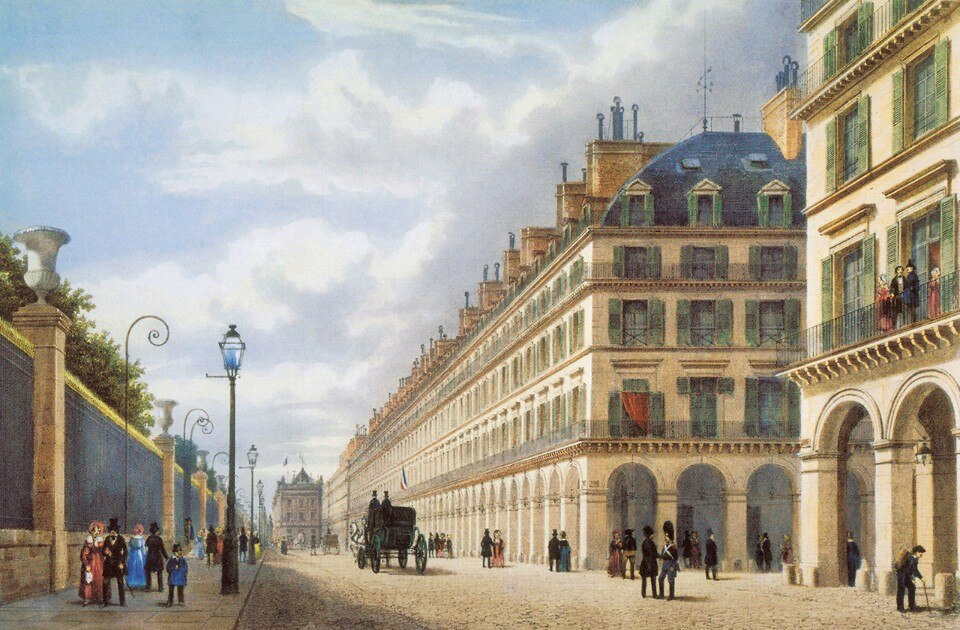 Rue de Rivoli, Parigi. Litografia di Philippe Benoist, 1838. © Bibliothèque des Arts décoratifs, Parigi 