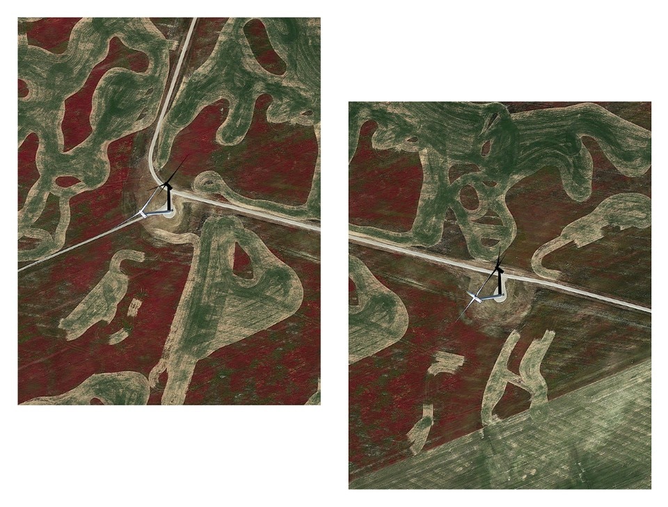 Mishka Henner, Meadow Creek Wind, Bonneville County, Idaho, 2017. Archival pigment prints on Dibond, white aluminium frames. 31.6 x 40.6 cm. Courtesy of Galleria Bianconi, Milan 