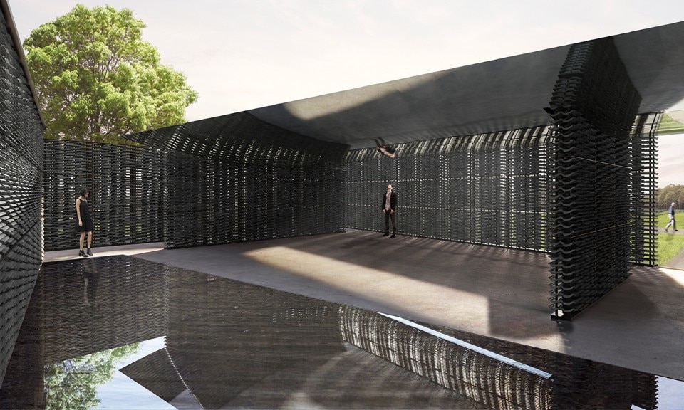 Frida Escobedo – Taller de Arquitectura, Serpentine Pavilion 2018. Rendering del progetto, vista degli interni. © Frida Escobedo, Taller de Arquitectura, rendering by Atmósfera