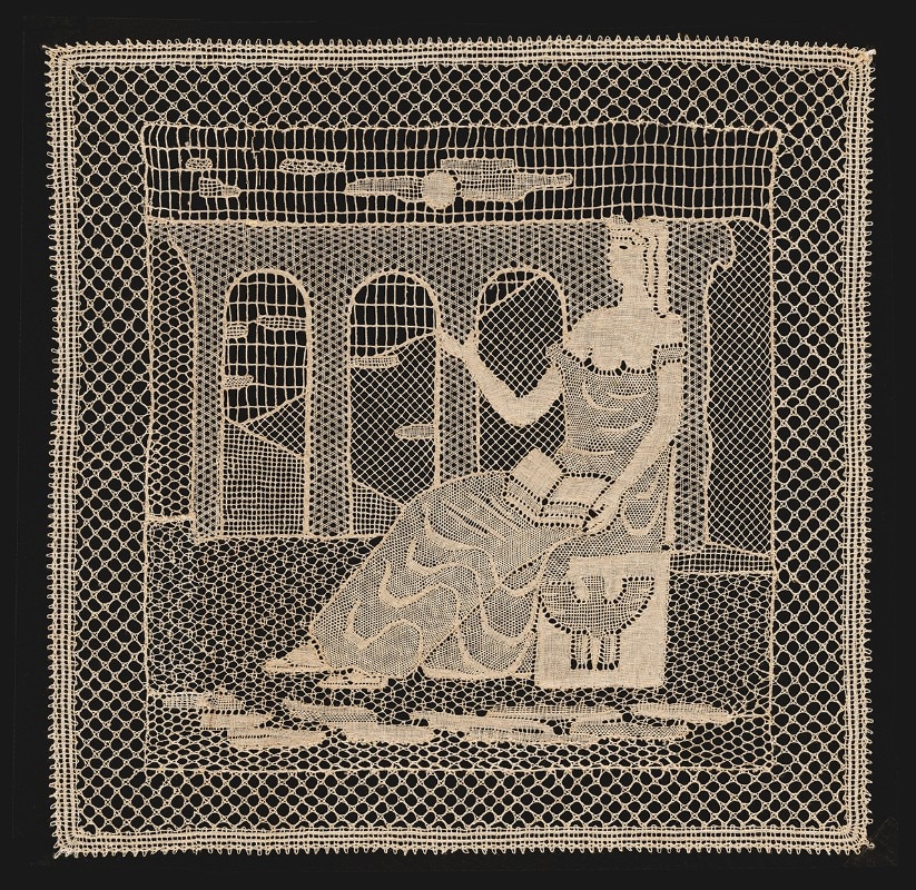 Allegorical scene made in bobbin lace. Regia Scuola in Cantù Allegorical scene made in bobbin lace. Regia Scuola in Cantù