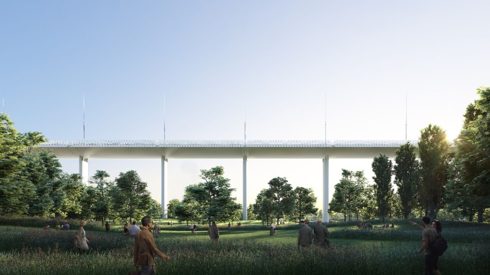 Polcevera bridge, render of the project by Renzo Piano Polcevera bridge, render of the project by Renzo Piano
