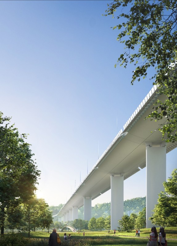  Ponte Polcevera, the rendering of the Renzo Piano project. The bridge will have 43 street lamps that refer to the number of victims.
