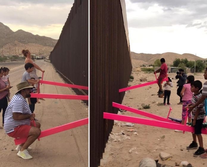 Ronald Rael and Virginia San Fratello, intervention at the wall near Juarez and El Paso (Mexico-USA)
