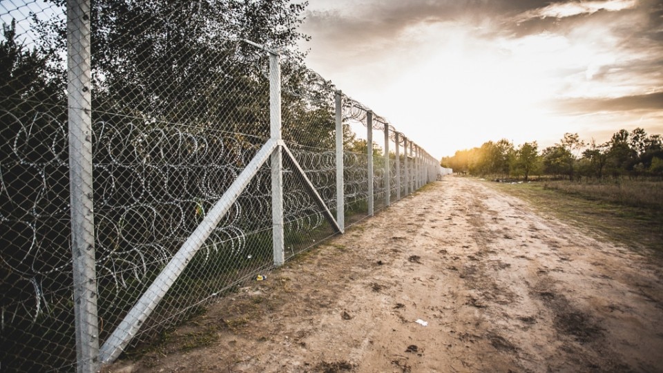 The border barrier at the Serbo-Hungarian border